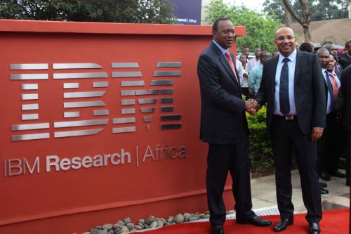 H.E. the President of Kenya, Hon. Uhuru Kenyatta (left) and Dr. Kamal Bhattacharya, Director IBM Research - Africa (right) at the opening of IBM's First Africa Research Laboratory.