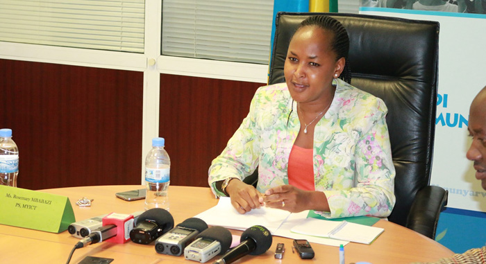 The Permanent Secretary in Ministry of Youth and ICT, Rosemary Mbabazi addressing the press on Thursday